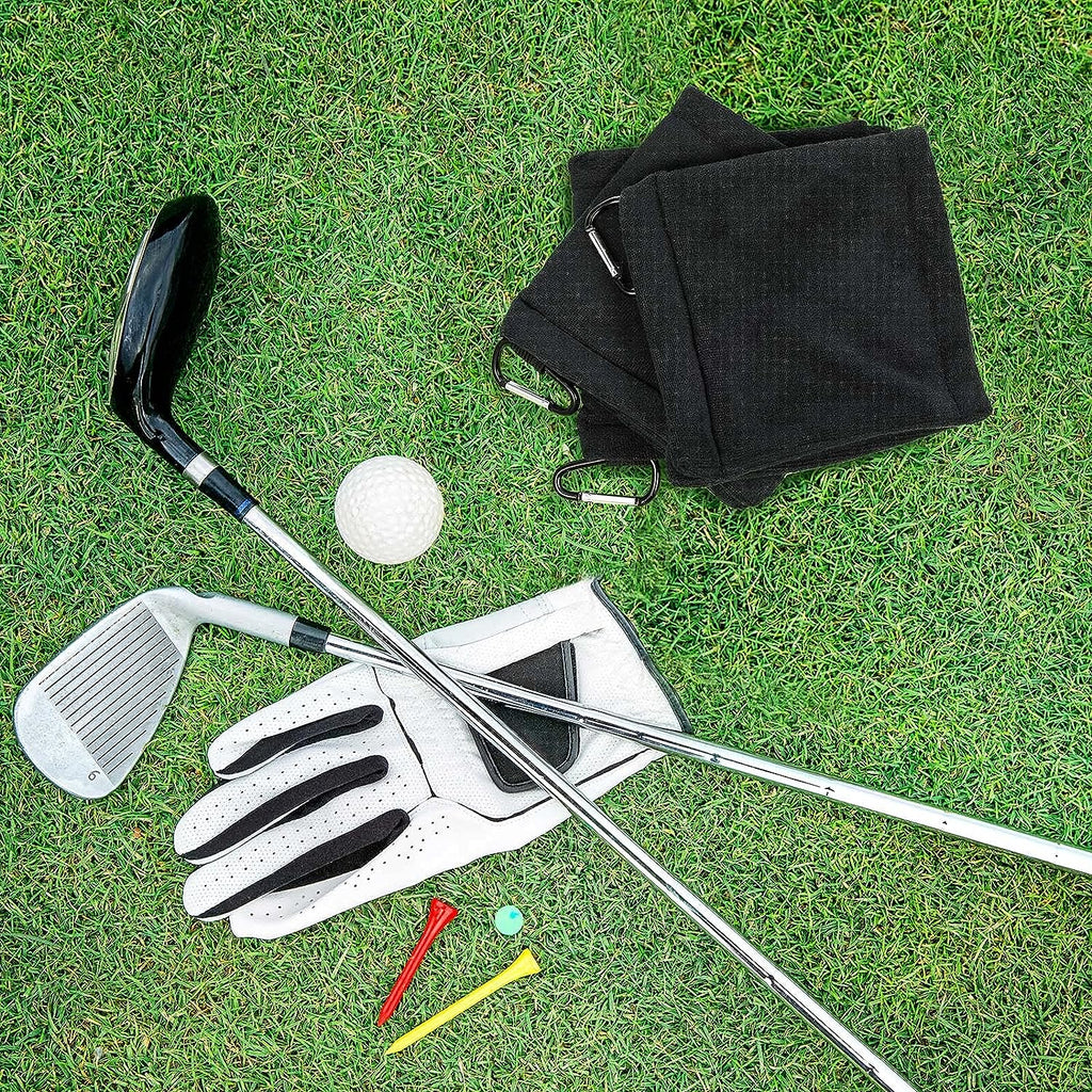 3 Pieces Golf Ball Towel 5.5 X 5.5 Inch Black Golf Wet and Dry Golf Towel Pocket Golf Towel with Clip Ball Towel Golf Ball Towel for Golf Course Exercise Towel