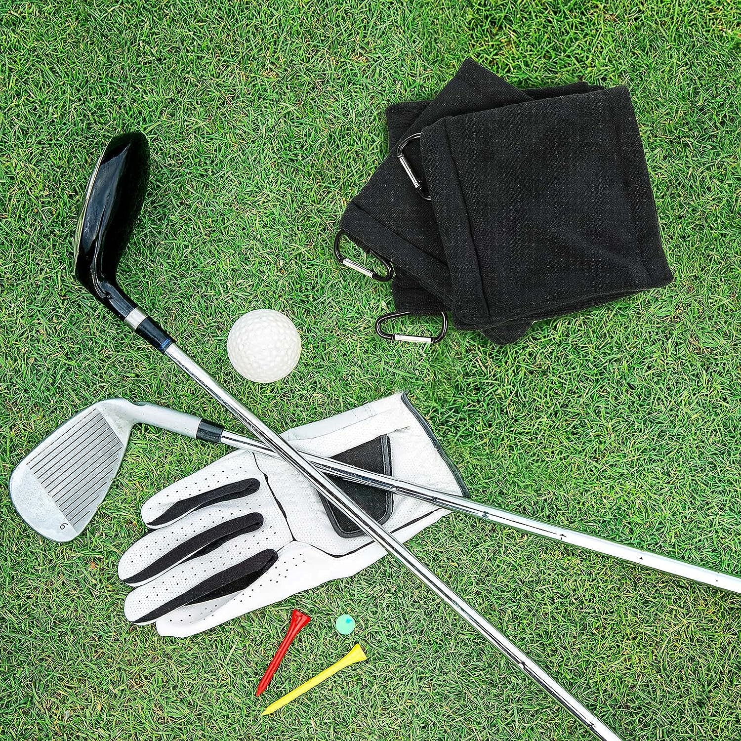 3 Pieces Golf Ball Towel 5.5 X 5.5 Inch Black Golf Wet and Dry Golf Towel Pocket Golf Towel with Clip Ball Towel Golf Ball Towel for Golf Course Exercise Towel