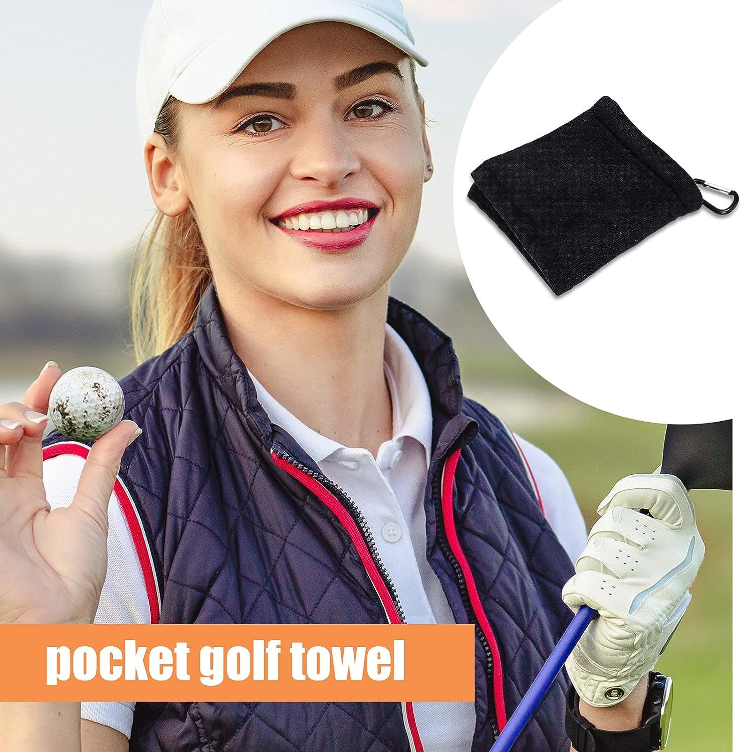 3 Pieces Golf Ball Towel 5.5 X 5.5 Inch Black Golf Wet and Dry Golf Towel Pocket Golf Towel with Clip Ball Towel Golf Ball Towel for Golf Course Exercise Towel