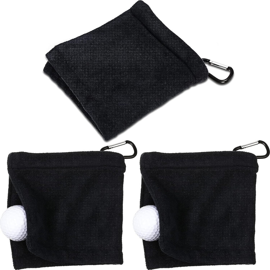 3 Pieces Golf Ball Towel 5.5 X 5.5 Inch Black Golf Wet and Dry Golf Towel Pocket Golf Towel with Clip Ball Towel Golf Ball Towel for Golf Course Exercise Towel